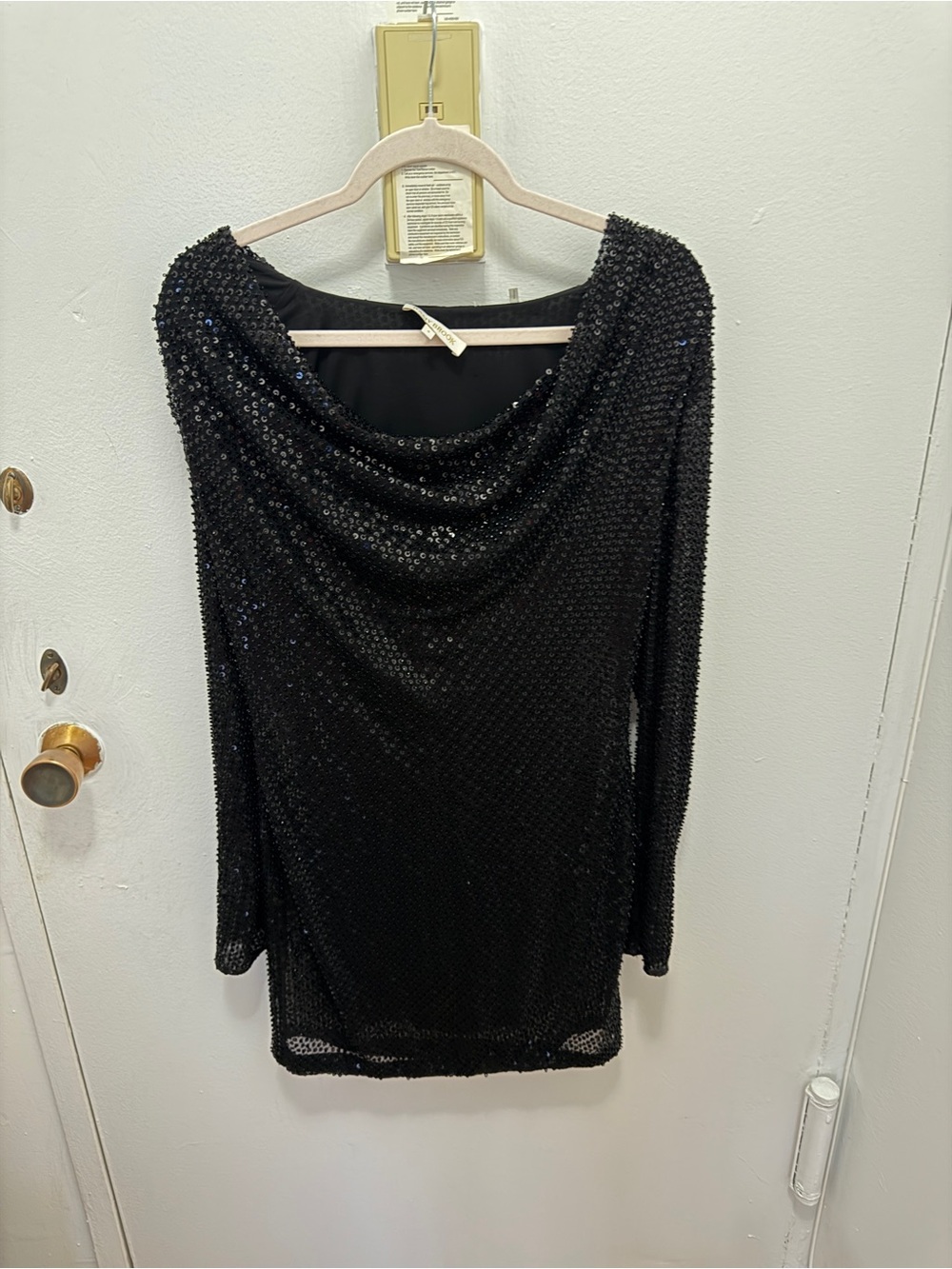 Ramy Brook Black Sequin Mini Dress with Cowl Neck